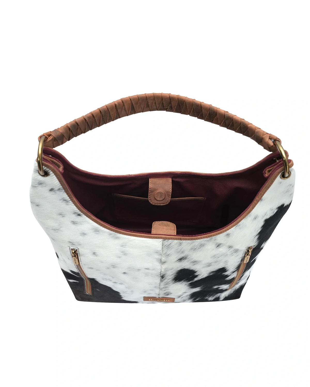 LW Large Purse - Black &amp; White Cowhide With Brown Leather