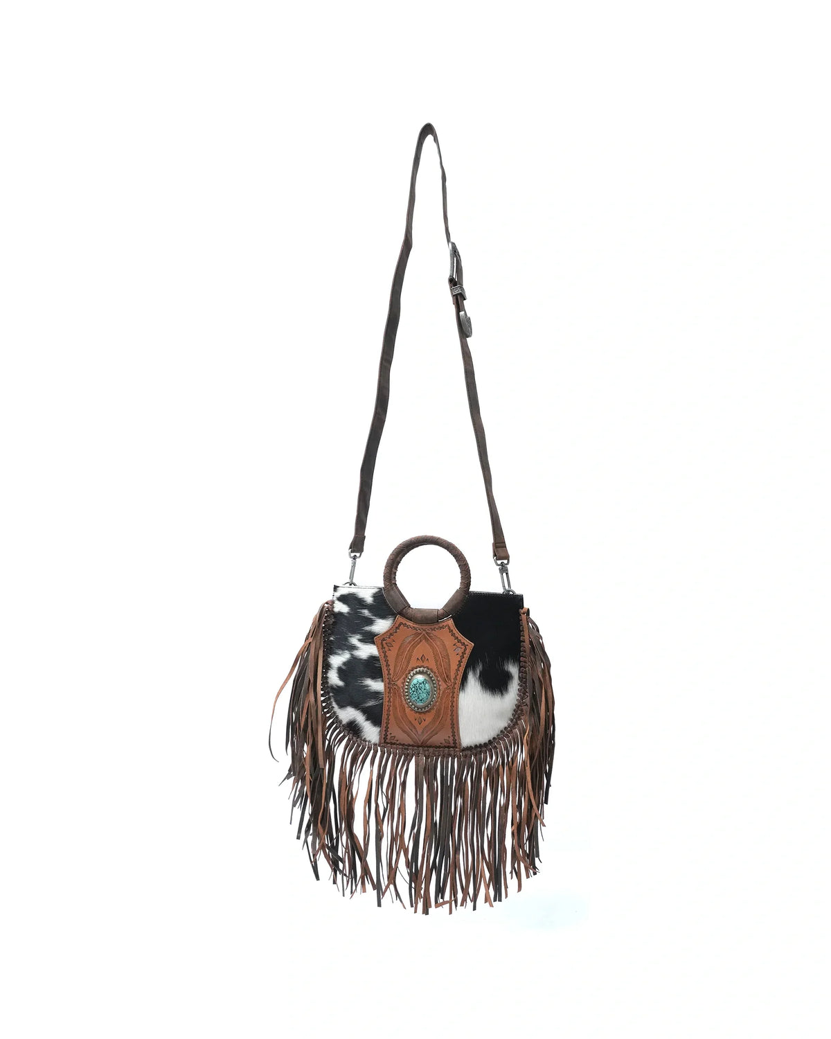 Sedona Tassle Bag - Black & White Cowhide