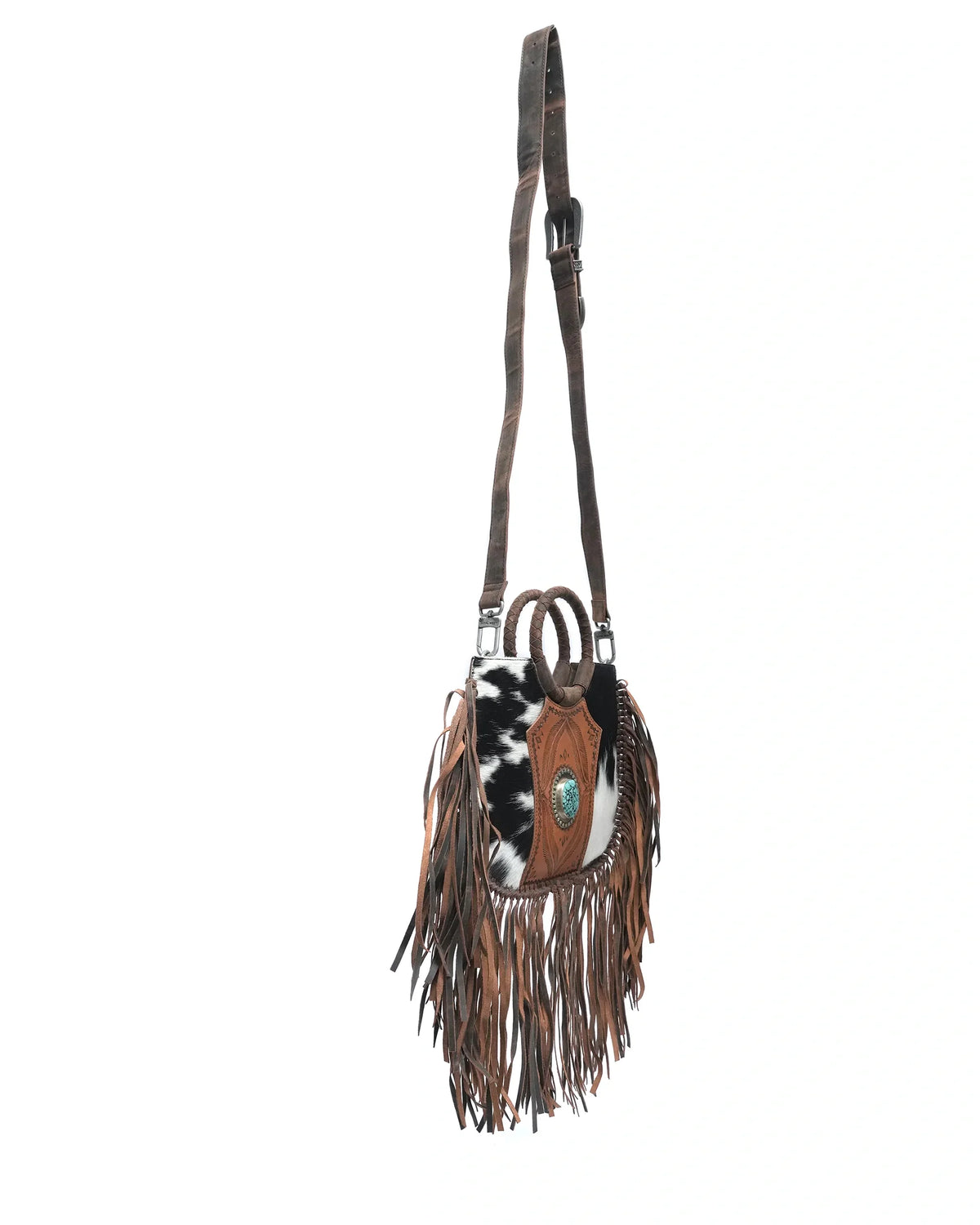 Sedona Tassle Bag - Black &amp; White Cowhide