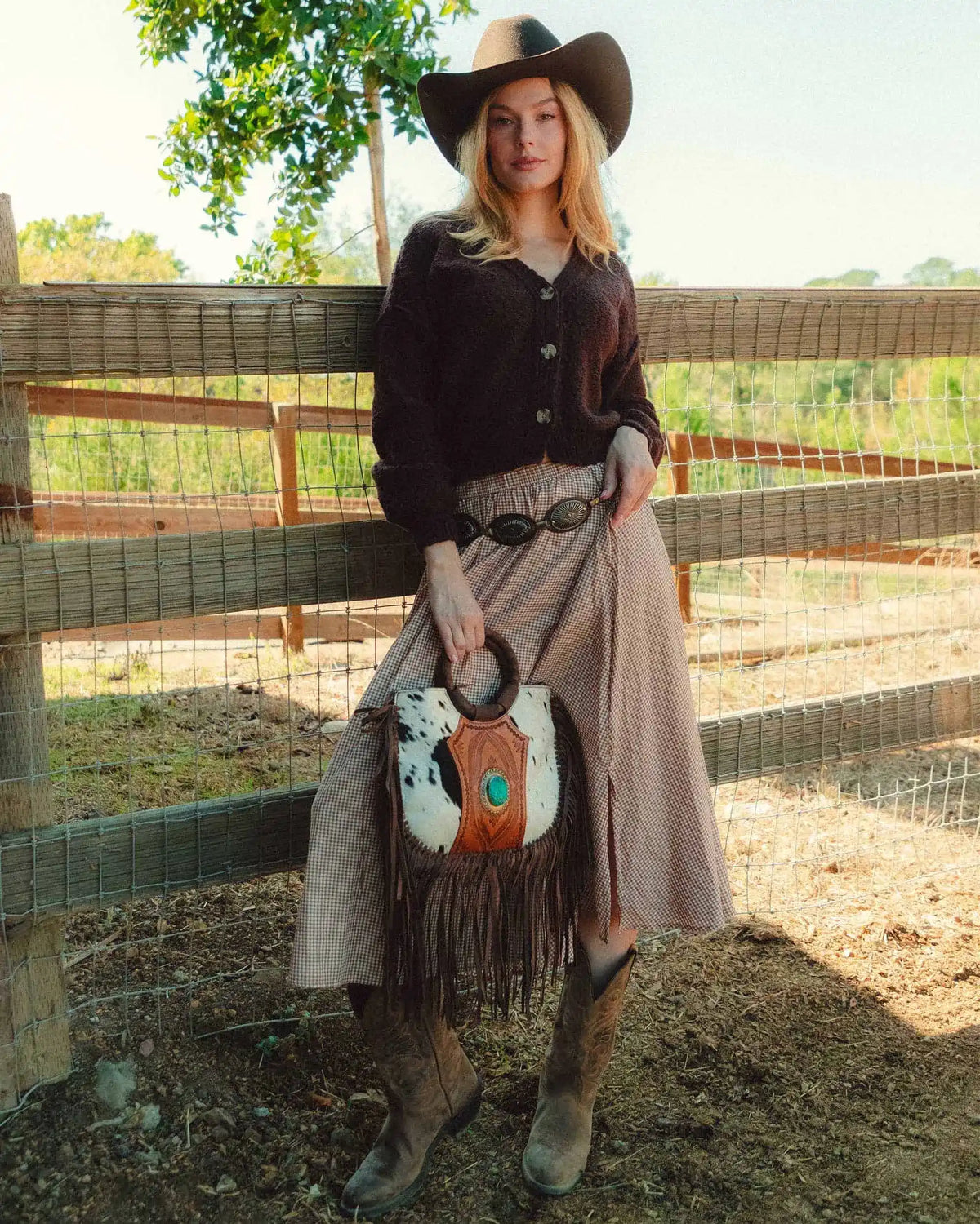 Sedona Tassle Bag - Black &amp; White Cowhide