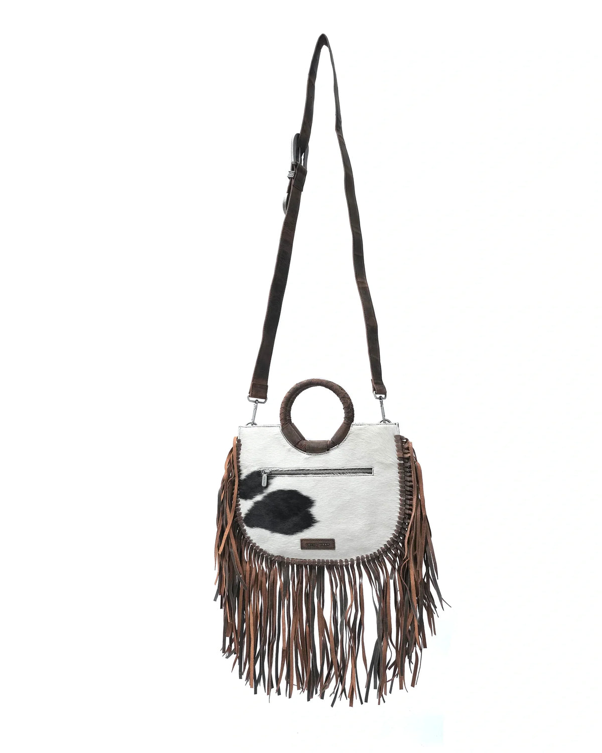 Sedona Tassle Bag - Black &amp; White Cowhide