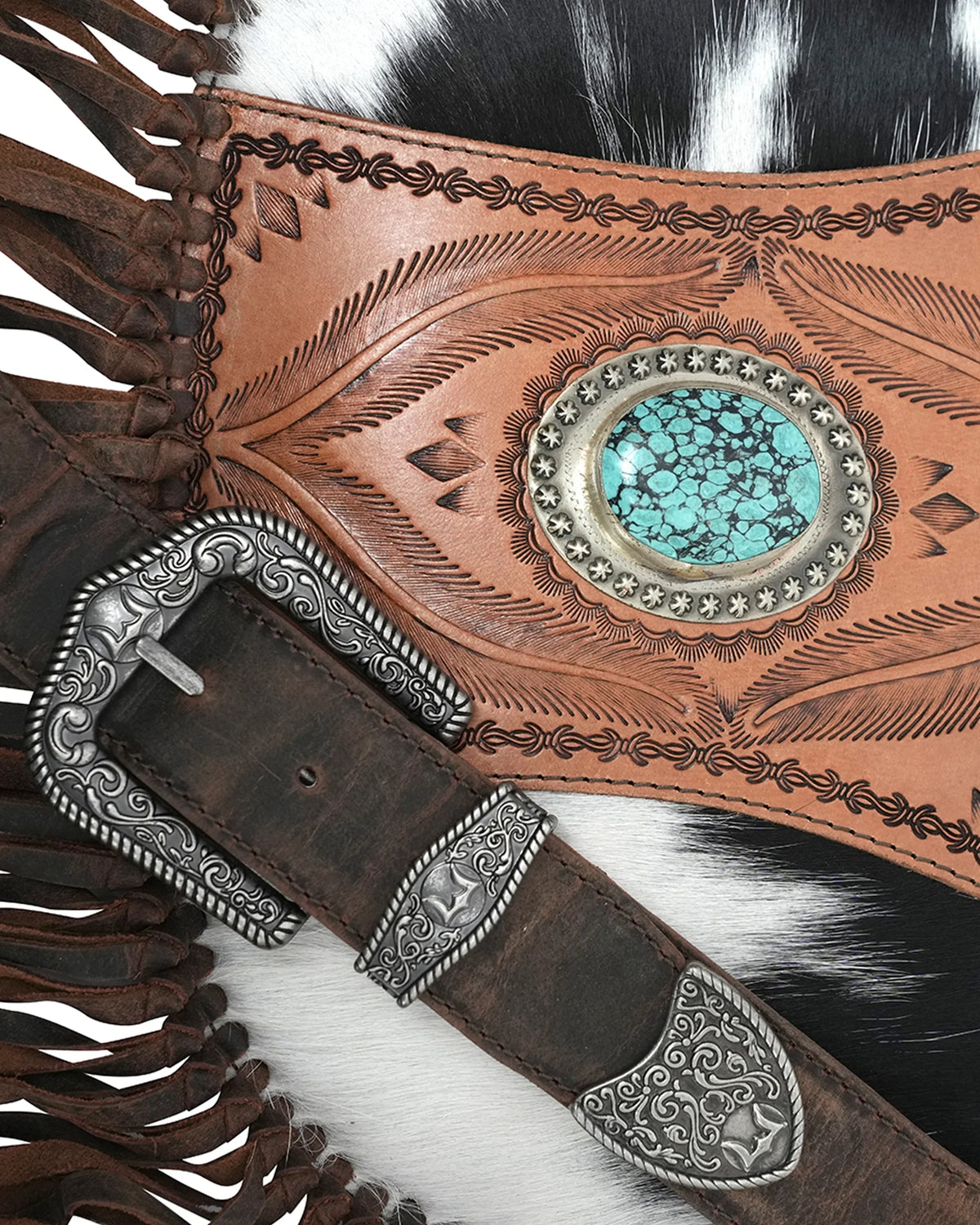 Sedona Tassle Bag - Black & White Cowhide