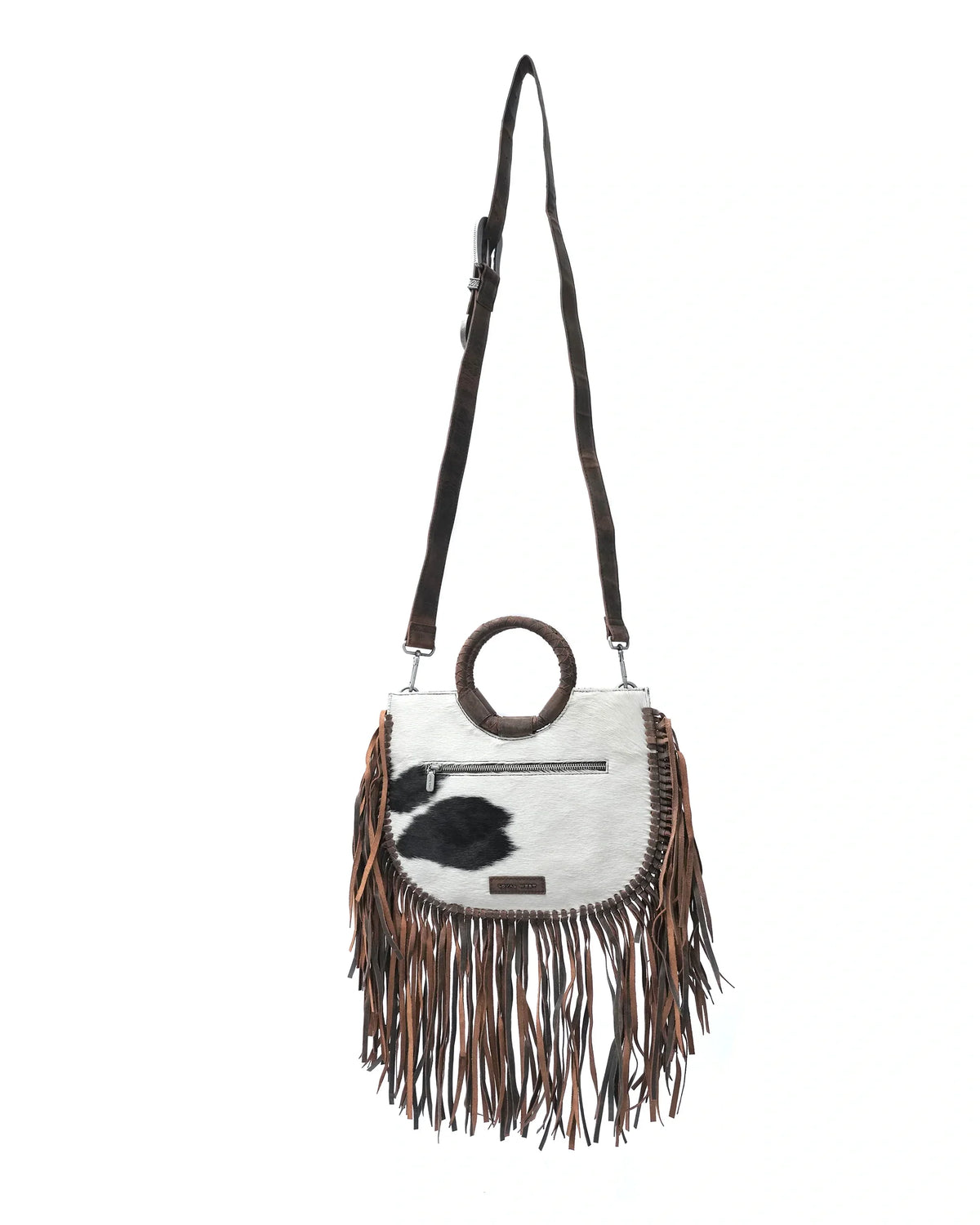 Sedona Tassle Bag - Black &amp; White Cowhide