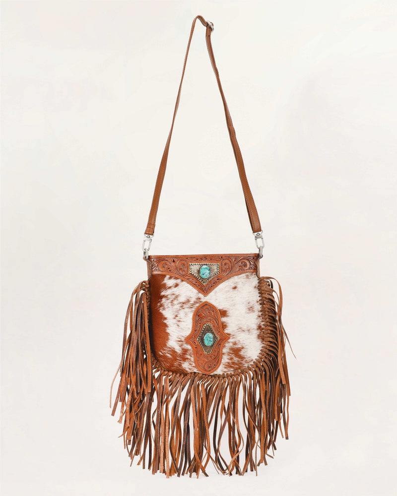 Mojave Tassle Bag - Brown & White Cowhide