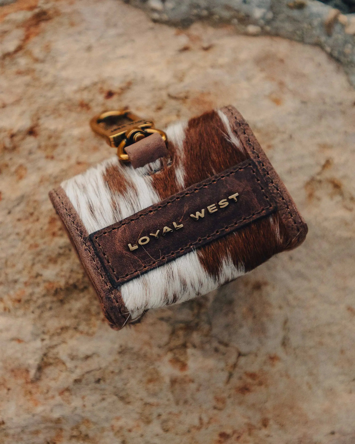 Gloriana Clip On Bag Charm - Brown &amp; White Cowhide