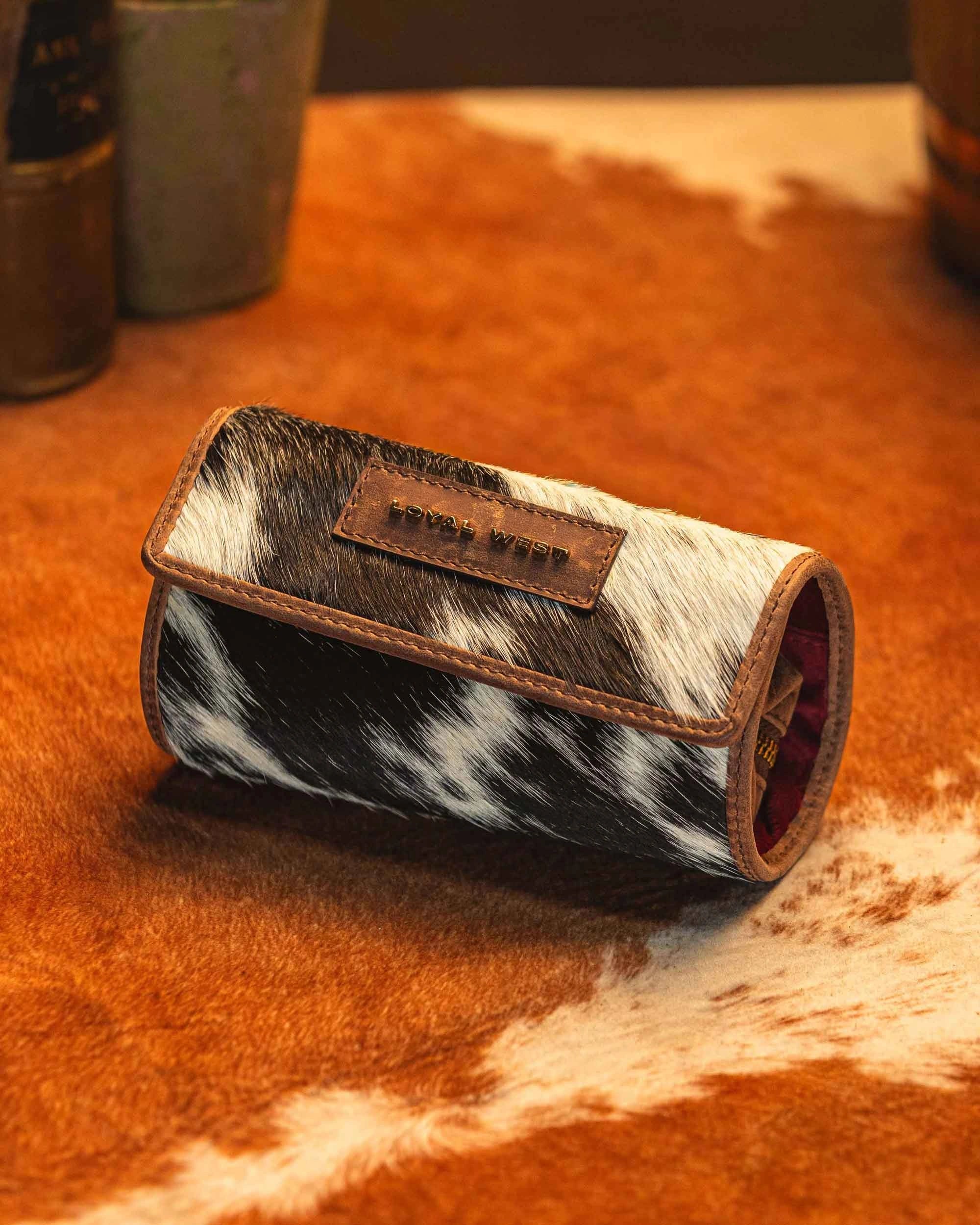 Canyon Jewellery Case - Black &amp; White Cowhide